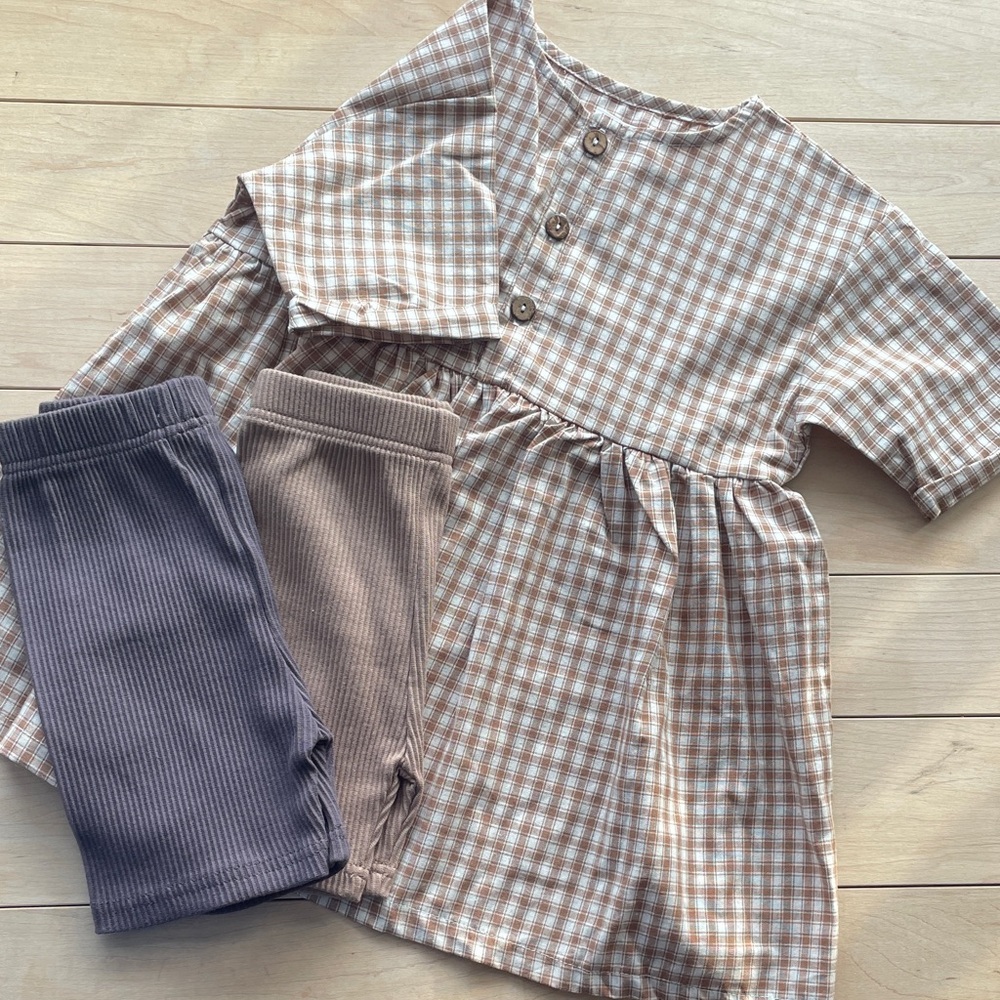 Plaid Kids Casual Gingham Dress with Leggings Set